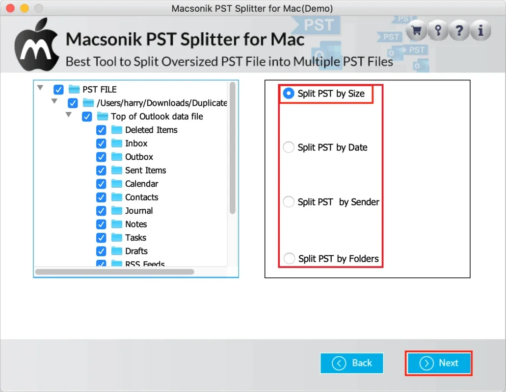 MacSonik PST Splitter for Mac - Split Large PST Files Easily