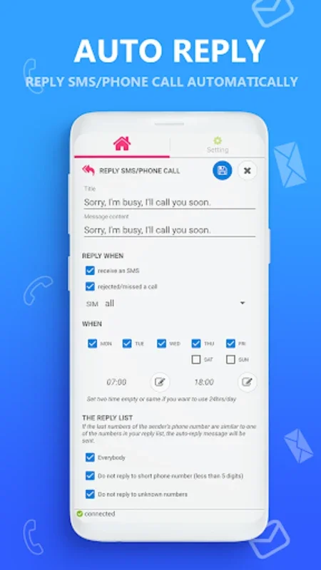 AUTO MESSAGE send response sms for Android - Enhance Productivity