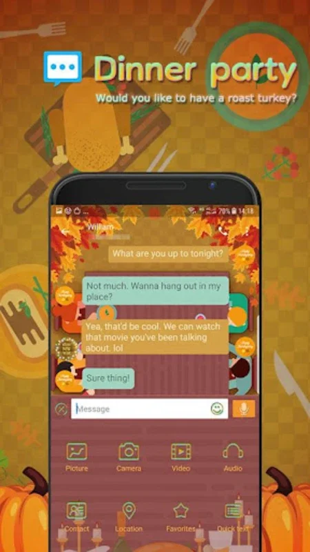 Dinner party skin for Handcent Next SMS for Android - No Downloading Required