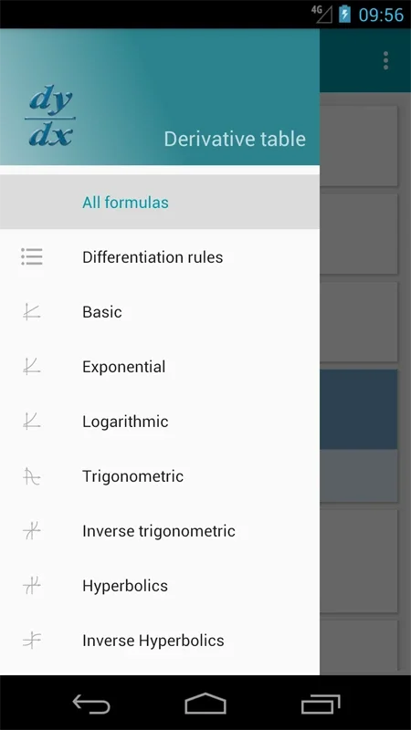 Derivative Table for Android: Solve Derivatives Easily