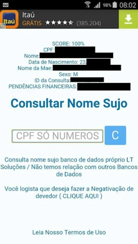 Consultar CPF SUJO for Android - Check Financial Data