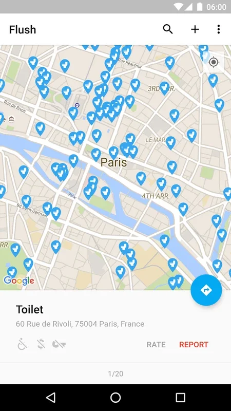 Flush - Crowdsourced Toilets for Android: Find Restrooms Easily