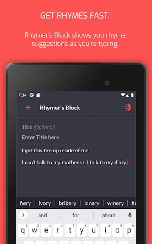 Rhymer for Android - Create and Store Lyrics Anytime