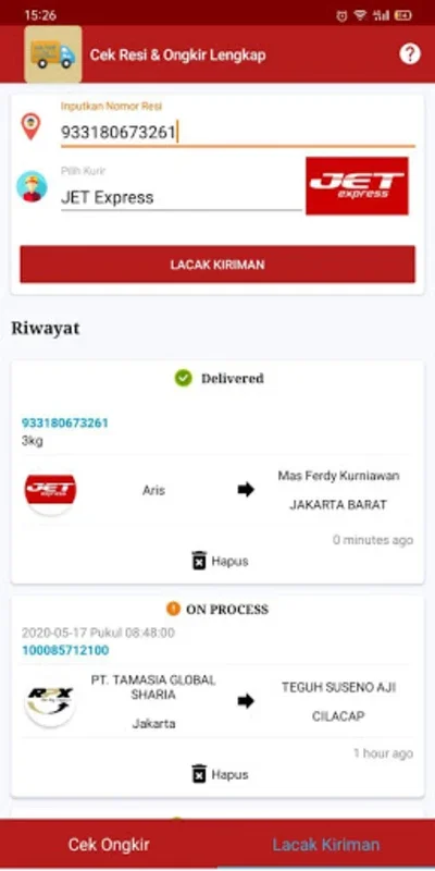 Cek Resi & Ongkir Lengkap for Android - Efficient Shipment Management