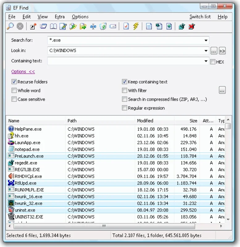 EF Find: Fast File Search for Compressed Archives on Windows