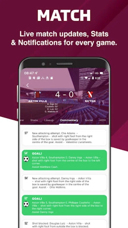 Villa till I Die - Live Scores for Android: Comprehensive Football Updates