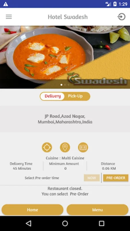 Swadesh Restaurant for Android: Effortless Food Ordering