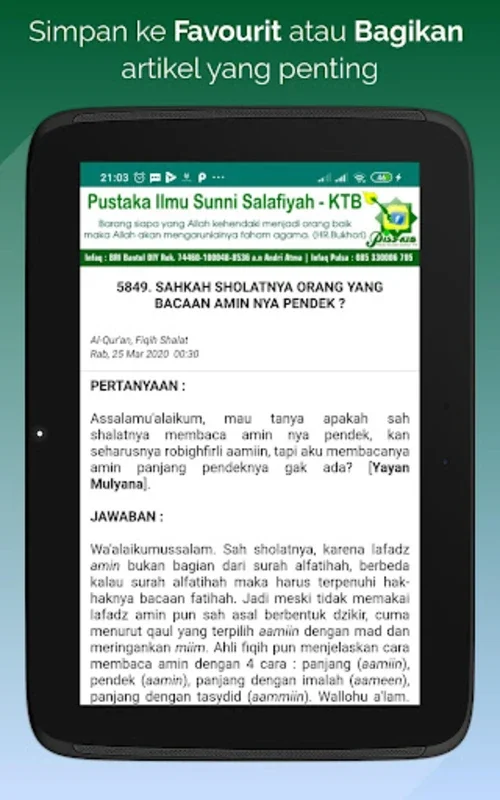 Ustadz Menjawab for Android - Access Daily Updated Islamic Content