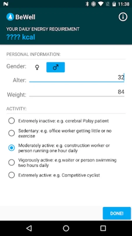 BeWell – My Calorie Needs for Android: Personalized Nutrition