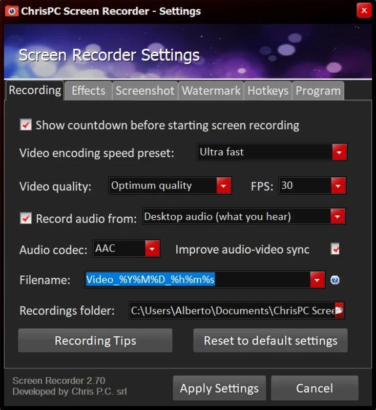 ChrisPC Screen Recorder for Windows - Free Download