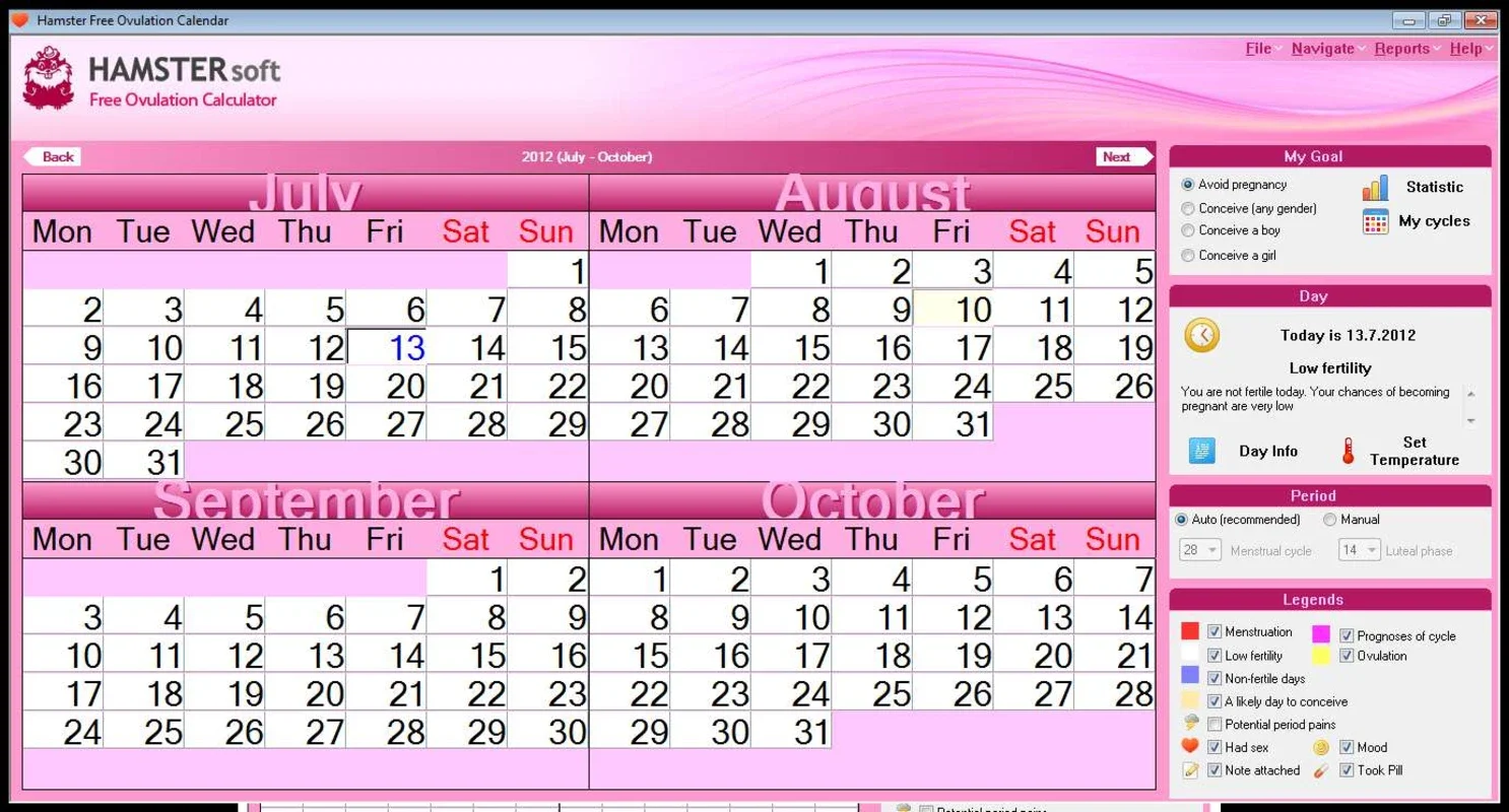 Hamster Free Woman Calendar for Windows - Avoid Unwanted Pregnancies