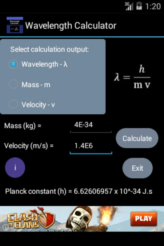 Wavelength Calculator Free for Android - Calculate Particle Wavelength Easily