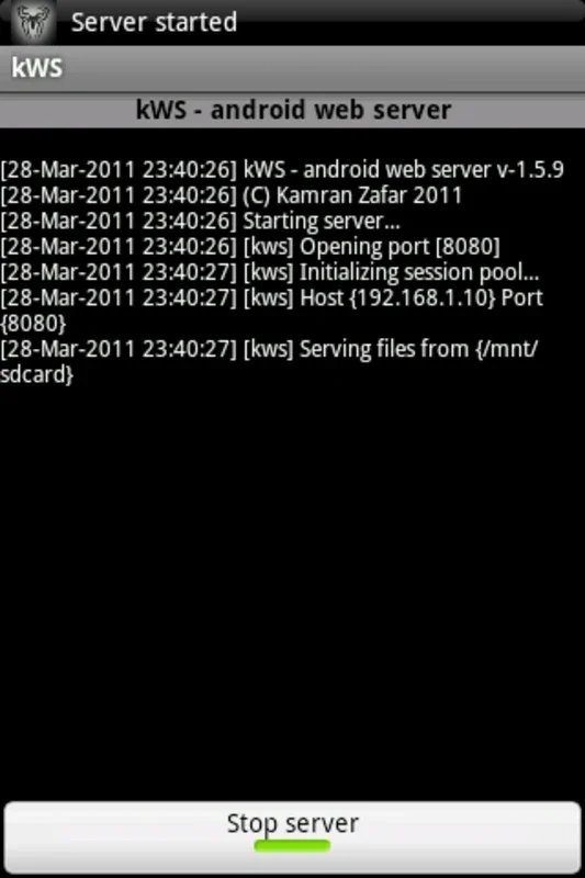 kWS for Android: Efficient Web Server Hosting