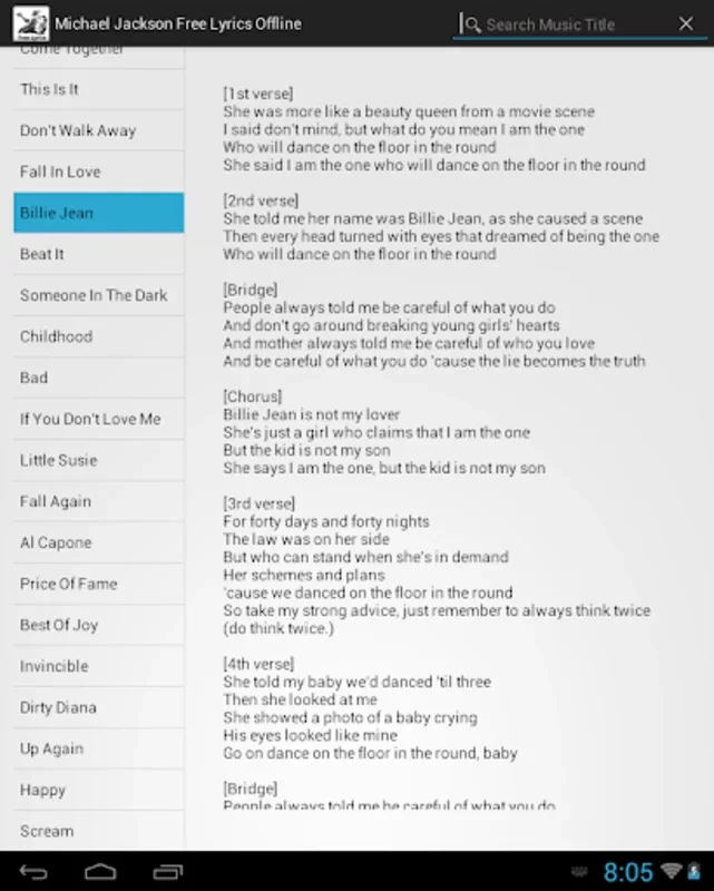 Michael Jackson Free Lyrics Offline for Android - Enjoy Offline Access