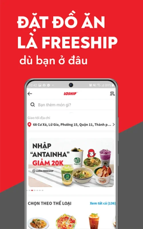 Loship - luôn Freeship đồ Ăn for Android: Free Milk Tea Delivery