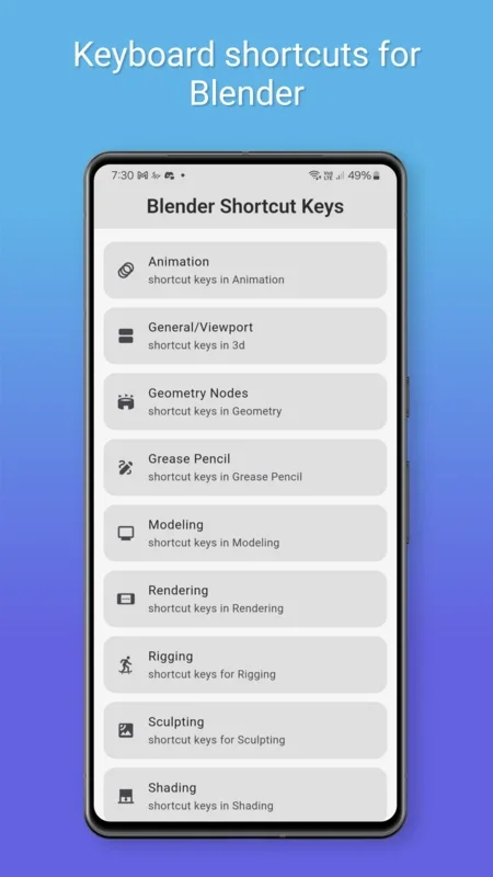 blenderkeys for Android - Quick Access to Blender Shortcuts