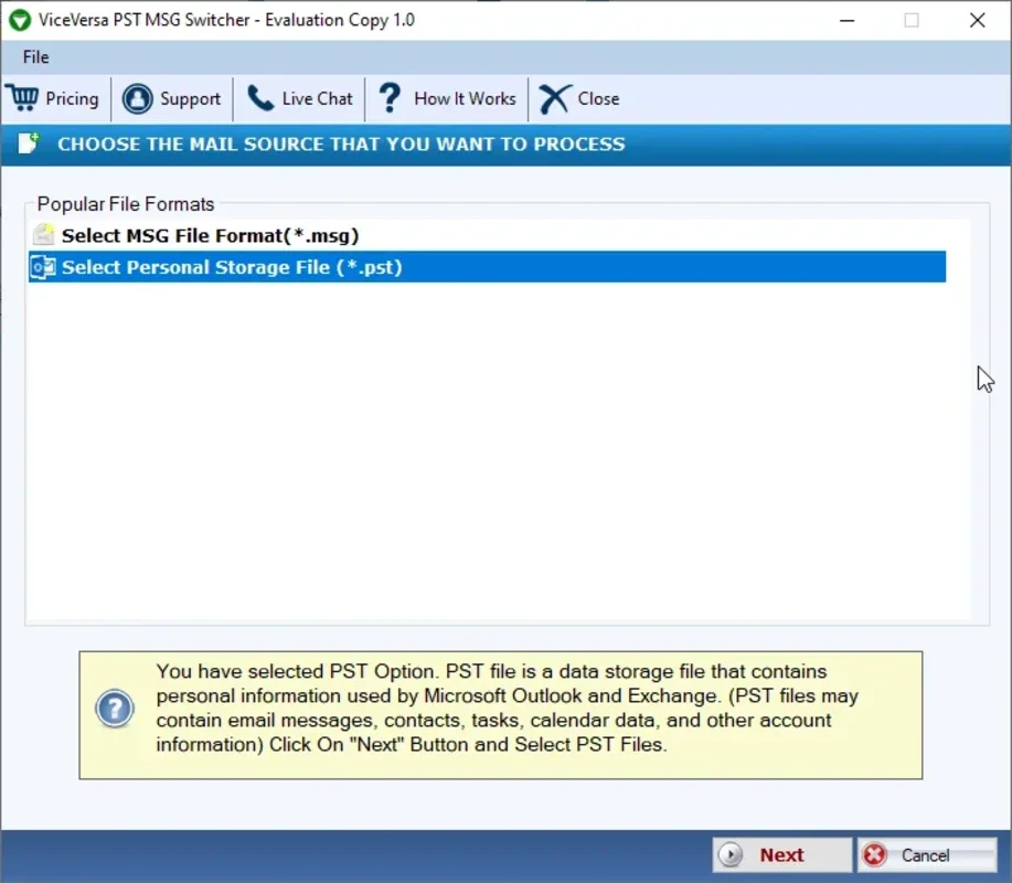 ViceVersa PST MSG Switcher Software for Windows: Simplify File Conversion