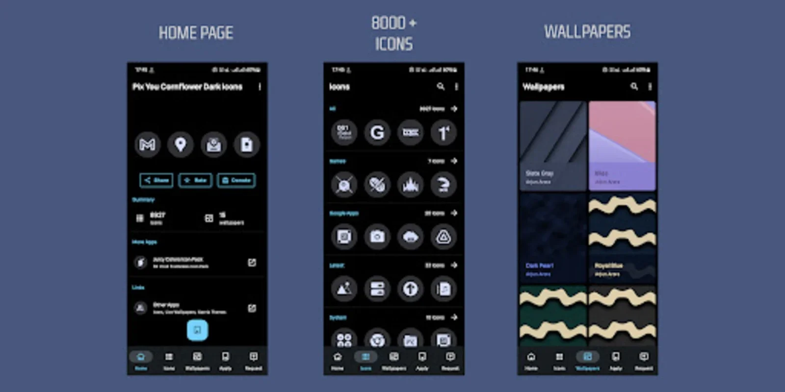 Pix You Cornflower Dark Icons for Android - Enhance Your Device's Aesthetics