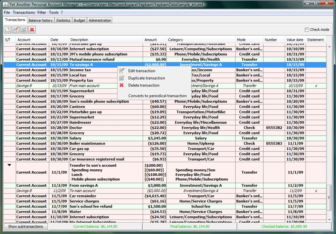 Yapbam for Windows - Manage Your Bank Account Easily