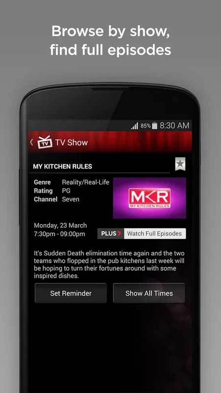 Yahoo!7 TV Guide for Android: Navigate TV Schedules