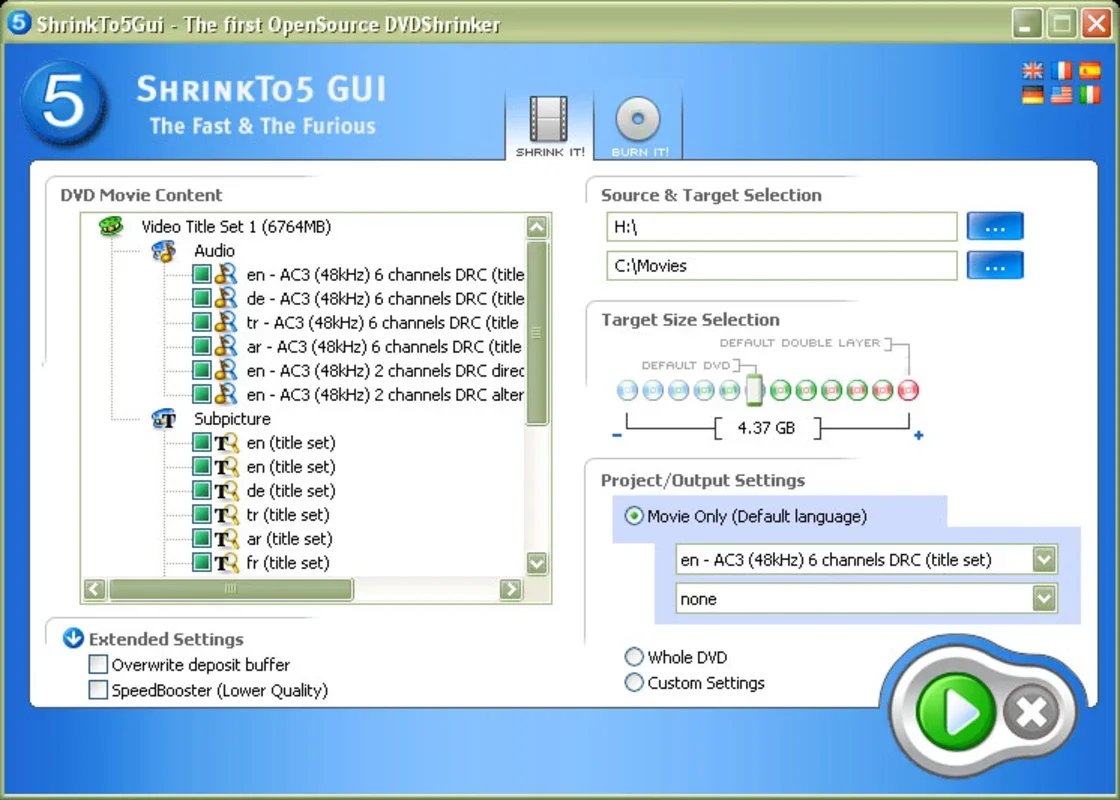 ShrinkTo5 GUI for Windows - Quick and Efficient DVD Backups