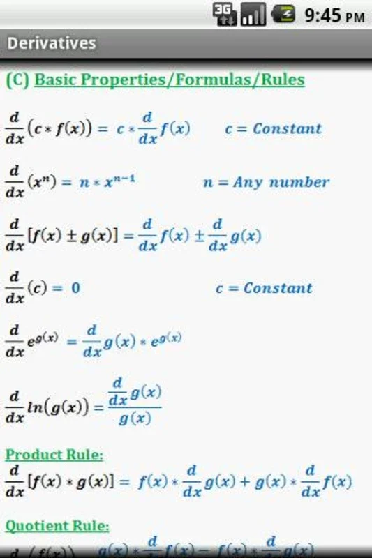 Calculus Quick Reference for Android: Streamline Your Learning