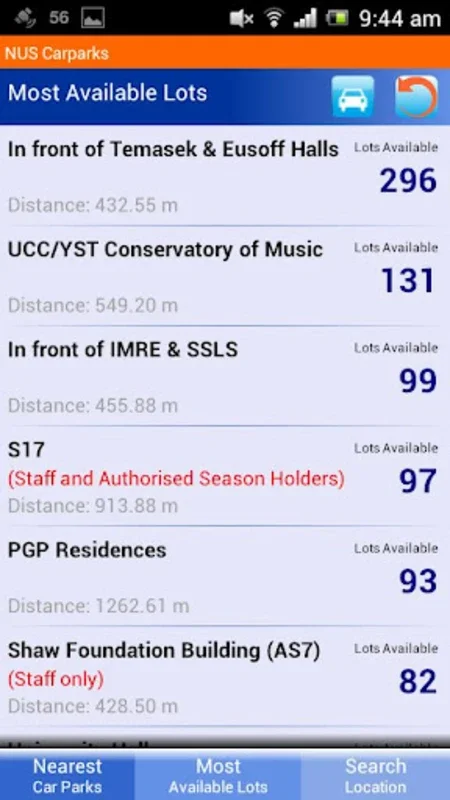 NUS Carparks for Android - Streamlined Parking on NUS Campus