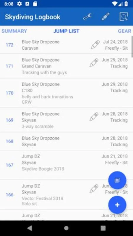 Skydiving Logbook for Android: Comprehensive Jump Tracker