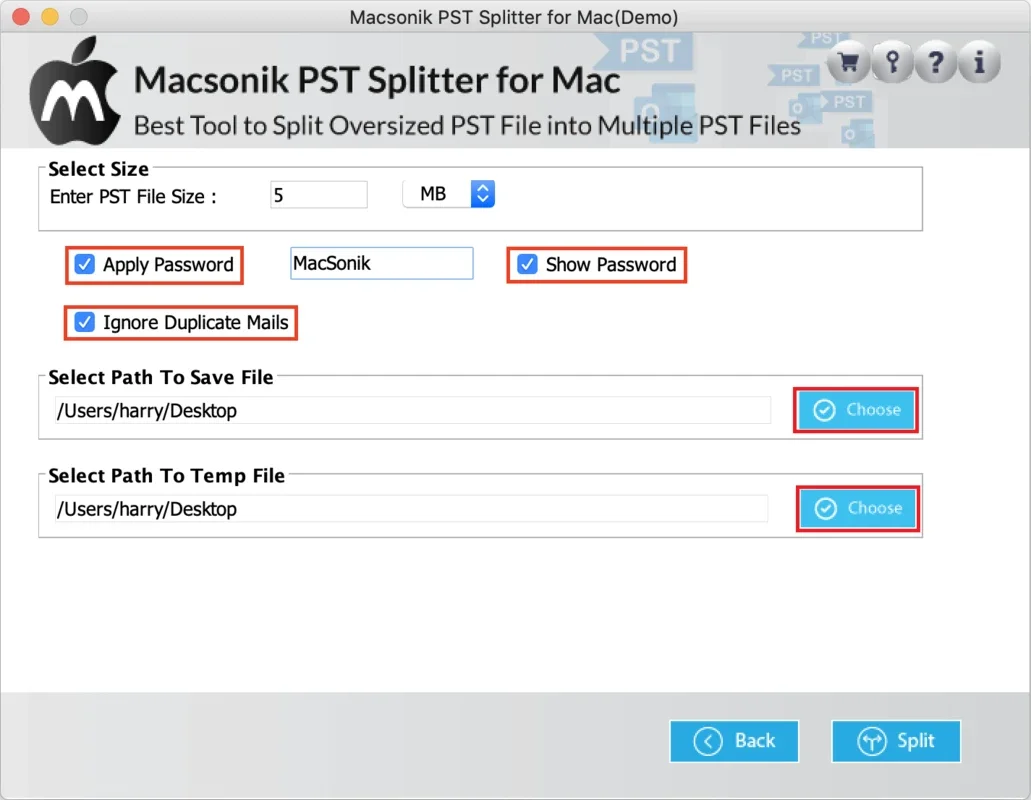 MacSonik PST Splitter for Mac - Split Large PST Files Easily