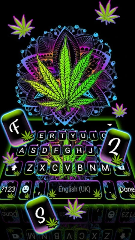 Neon Mandala Weed Keyboard Bac for Android - Customizable Typing