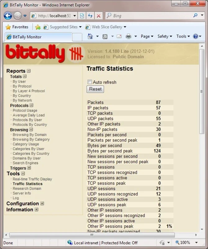 BitTally network traffic monitor for Windows - No Download Needed