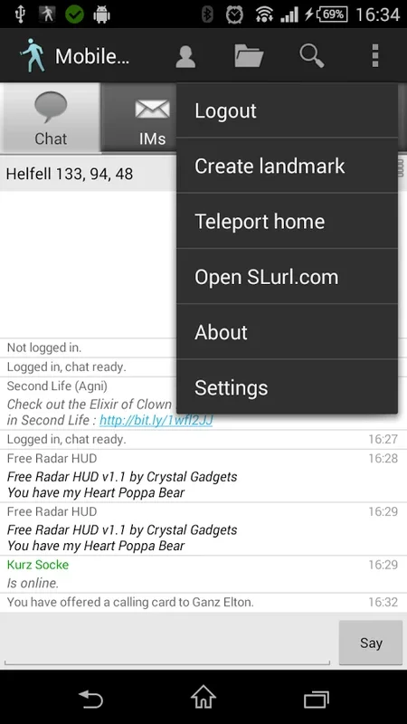 Mobile Grid Client for Android: Efficient Virtual World Interaction