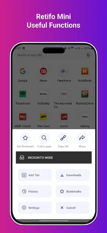 Retifo Mini: Fast Android Browser with Multiple Features