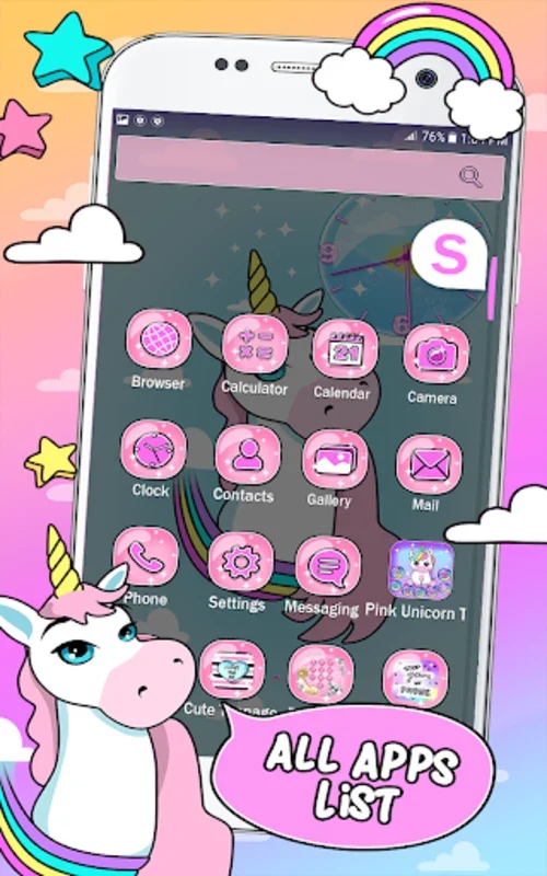 Pink Unicorn Theme Launcher for Android - Magical Interface