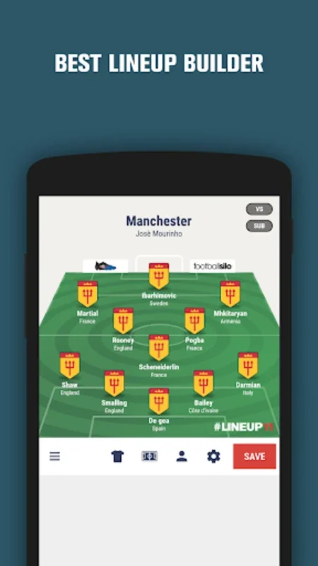 LINEUP11: Football Lineup for Android - No Downloading Needed