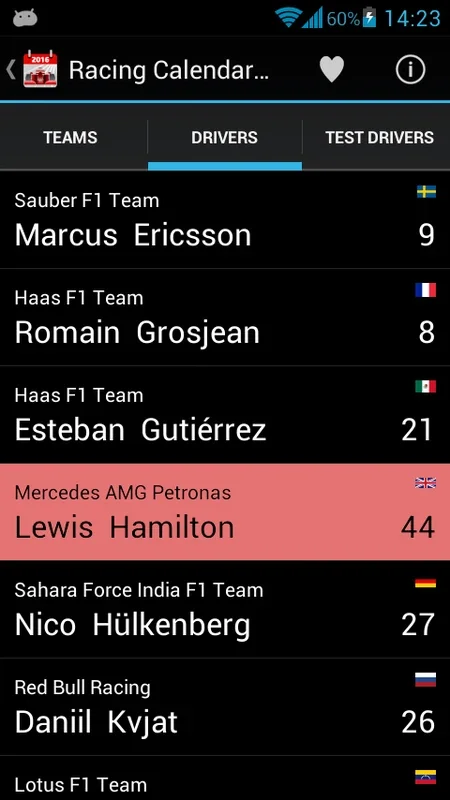 Racing Calendar 2023 for Android - Track Formula 1 Races