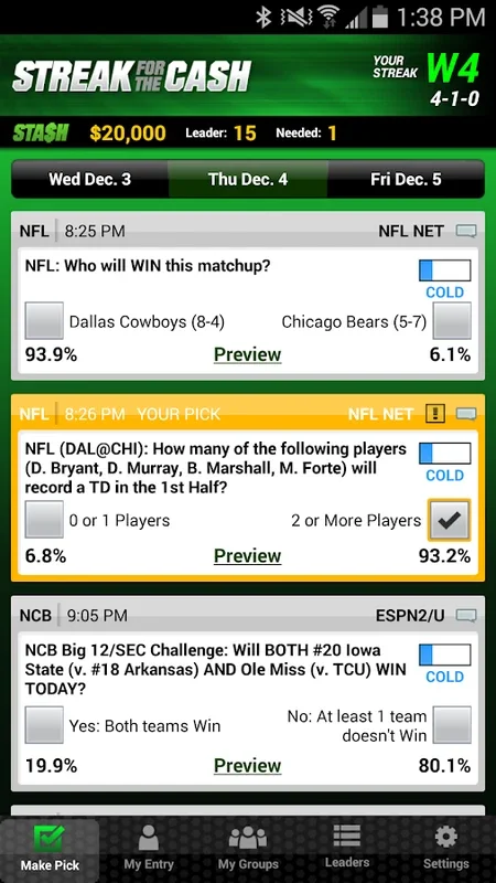 ESPN Streak for Android - Build the Longest Prediction Streak