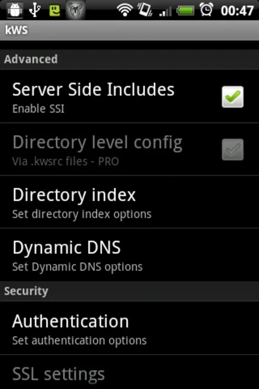 kWS for Android: Efficient Web Server Hosting