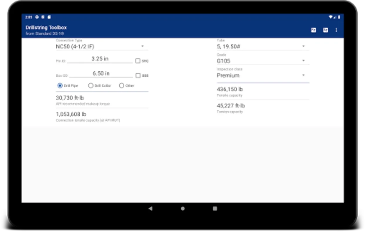 Drillstring Toolbox for Android: Precise Drill-Stem Calculations