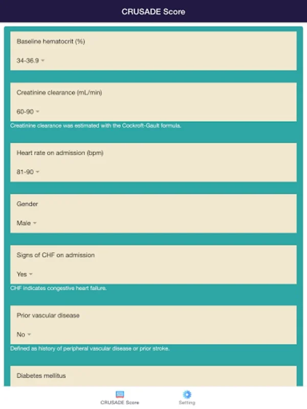 CRUSADE Risk Score for ACS for Android - Accurate Bleeding Risk Calculator