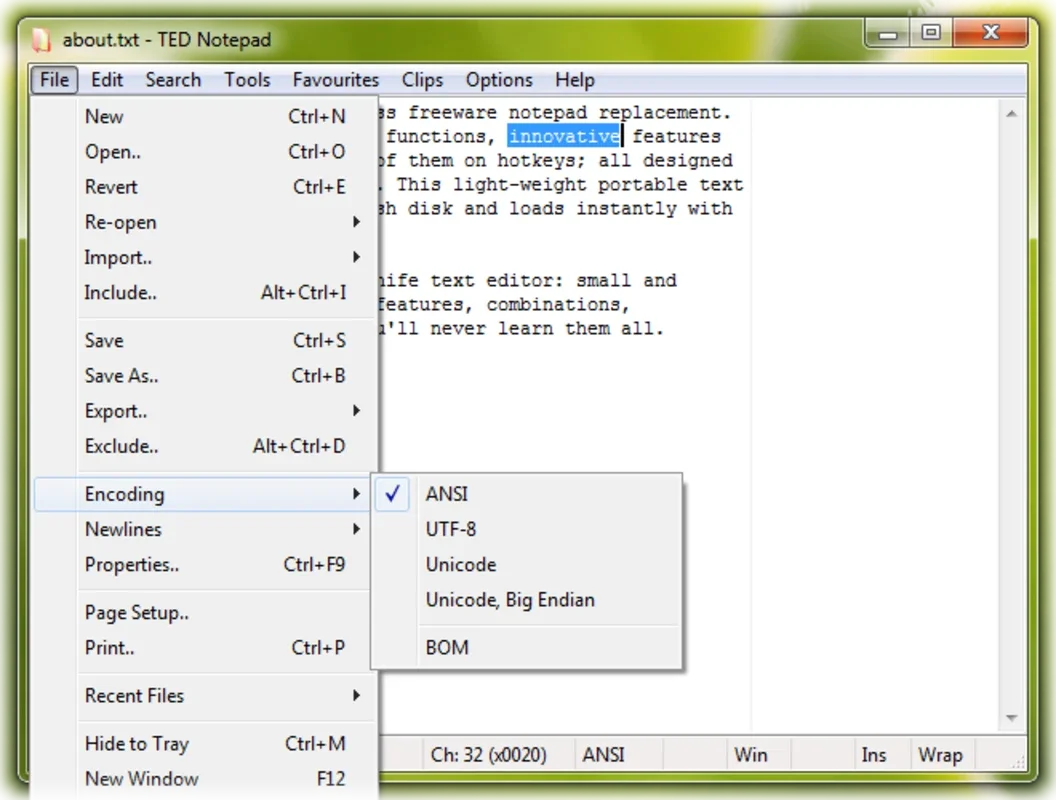 TED Notepad for Windows - Feature - Rich Text Editor