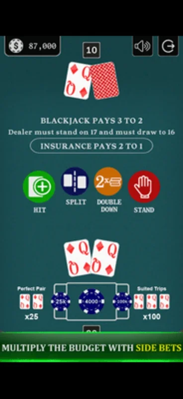 Blackjack 21 - Side Bets for Android - No Downloading Required