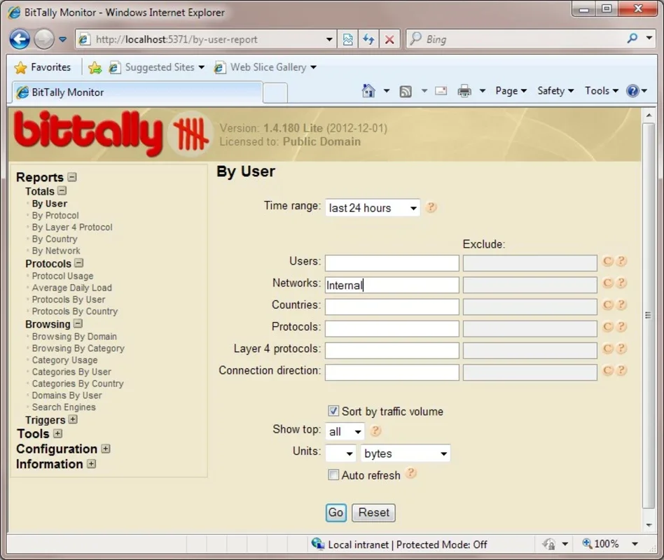 BitTally network traffic monitor for Windows - No Download Needed