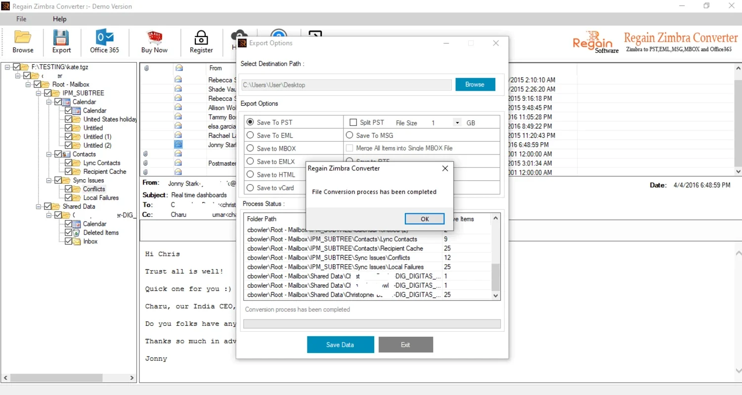 Regain Zimbra to PST Converter for Windows - Efficient Conversion