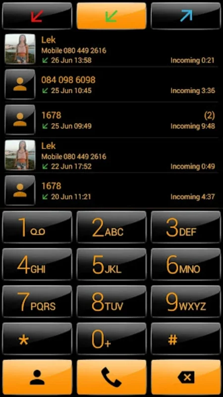 ExDialer Gloss Black Orange theme for Android - Download the APK from AppHuts