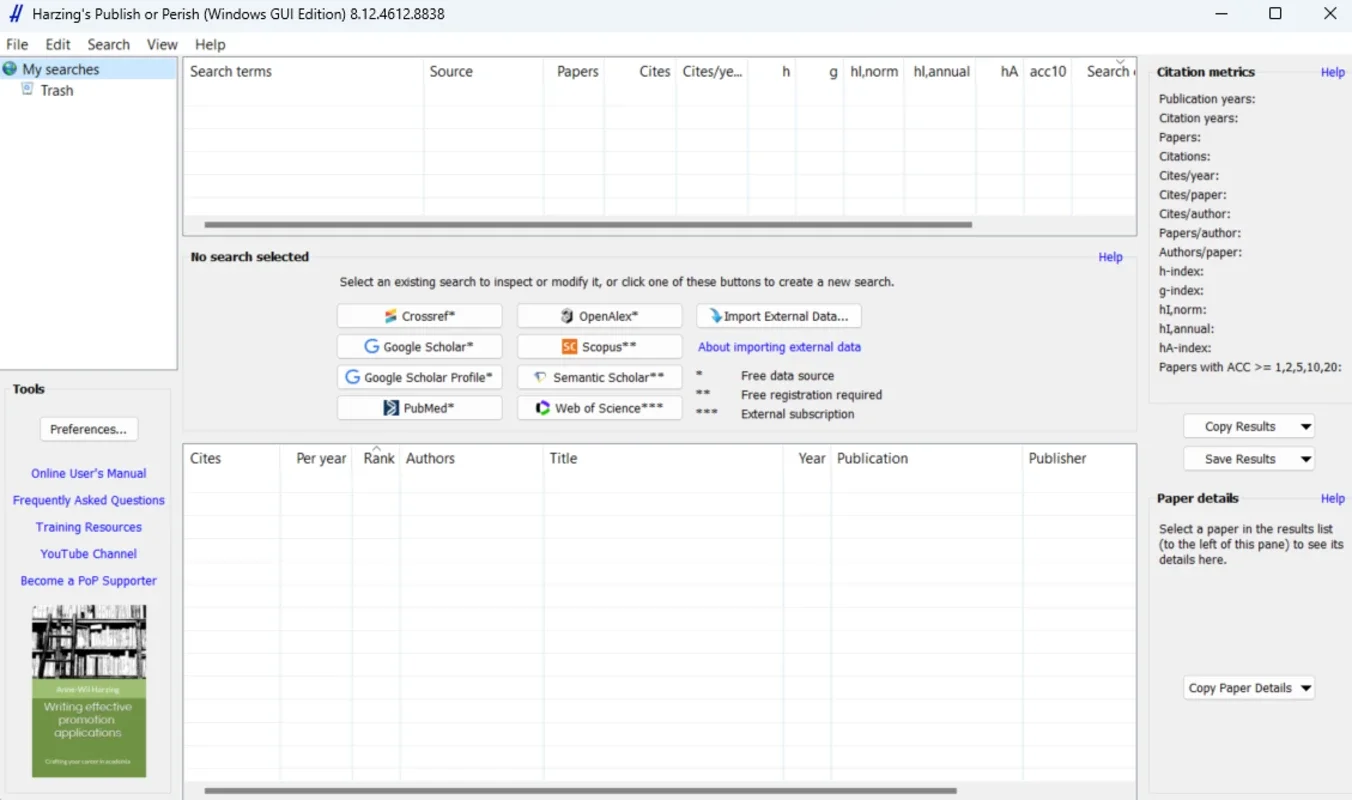 Publish or Perish: Efficient Citation Analysis for Windows