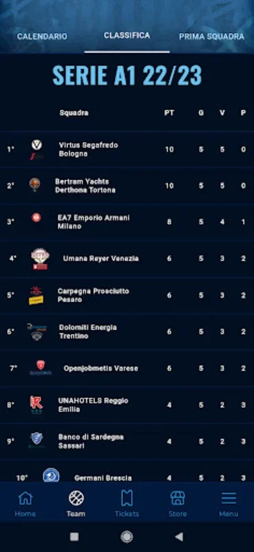 Napoli Basket for Android - Track Team Stats