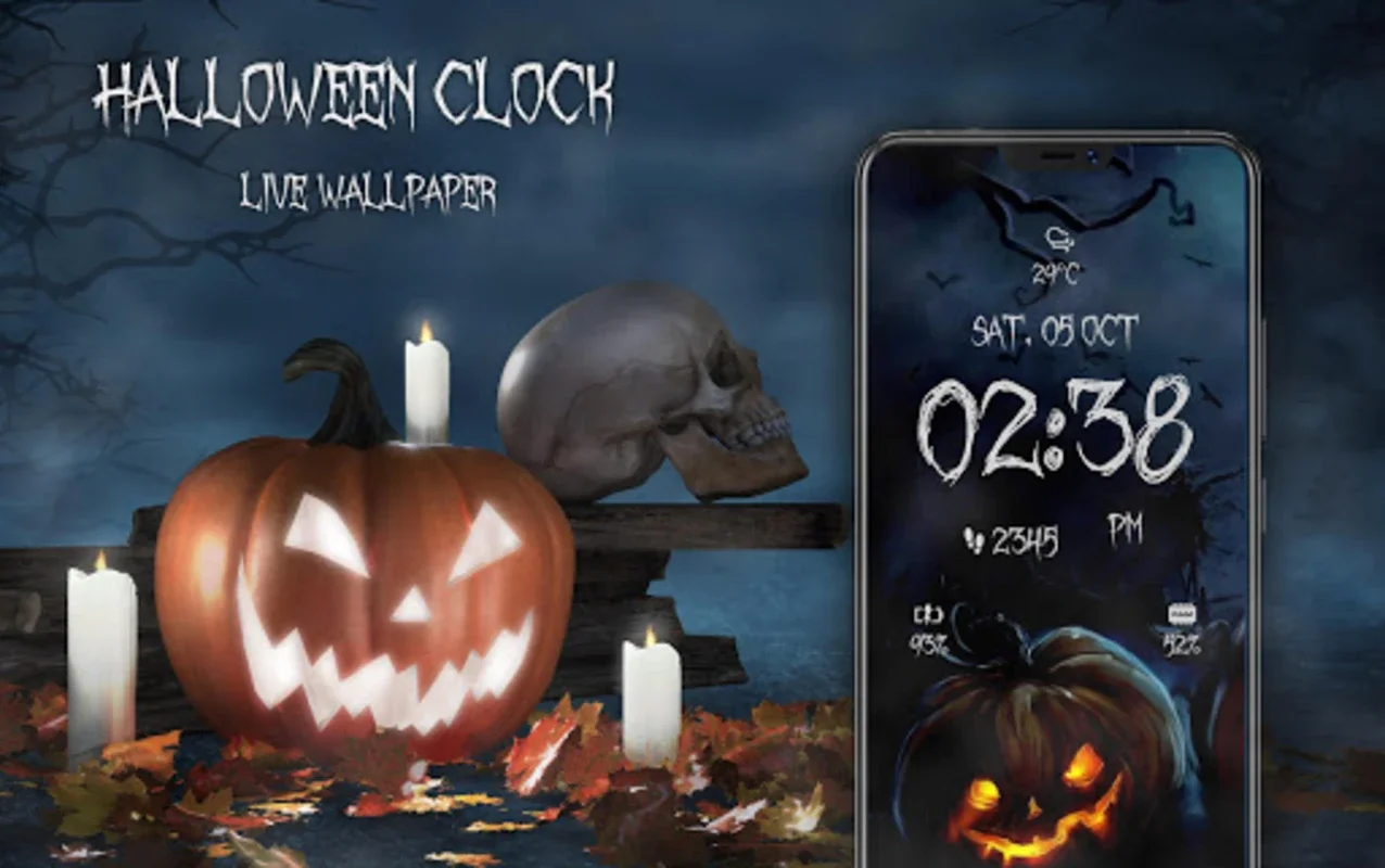 Halloween Spooky Digital Clock for Android - Spooky Live Wallpaper