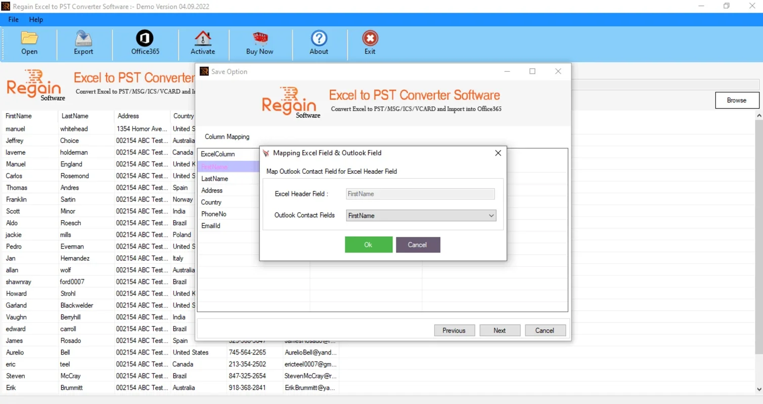 Regain Excel to PST Converter for Windows - Professional Export Tool