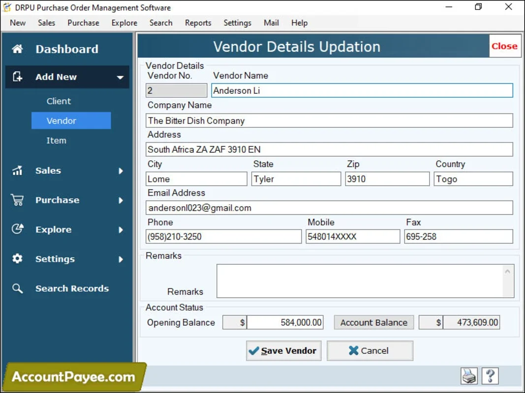 PO Management Program for Windows - Efficient Bookkeeping